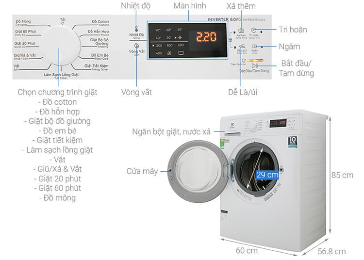 Máy giặt Electrolux Inverter 8 Kg EWF8025DGWA 1
