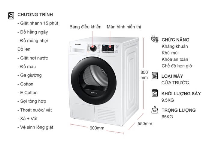 Máy Giặt Samsung Inverter 9.5kg WW95T4040CE/SV