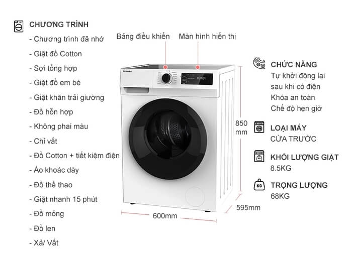 Máy Giặt Toshiba Inverter 8.5Kg TW-BK95S2V(WK)