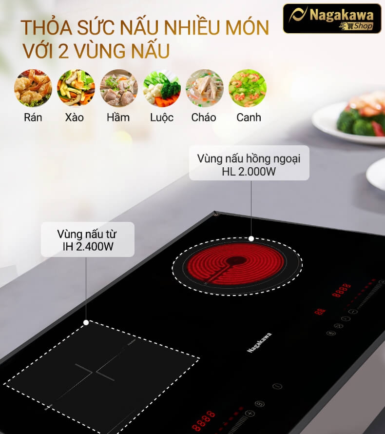 Bếp Âm Đôi Từ Hồng Ngoại Premium Nagakawa NAG1252M