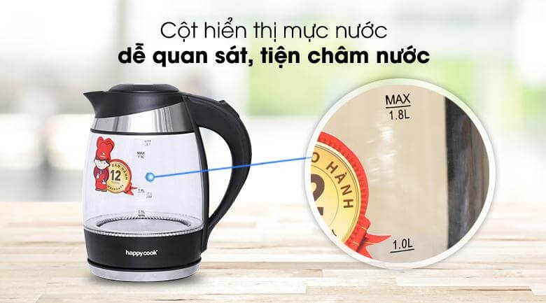 Bình Đun Siêu Tốc Thủy Tinh Happy Cook HEK-182G (1.8L) 4