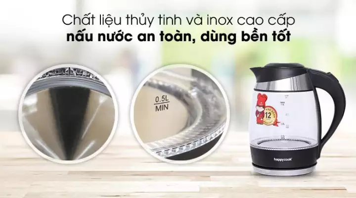 Bình Đun Siêu Tốc Thủy Tinh Happy Cook HEK-182G (1.8L) 3
