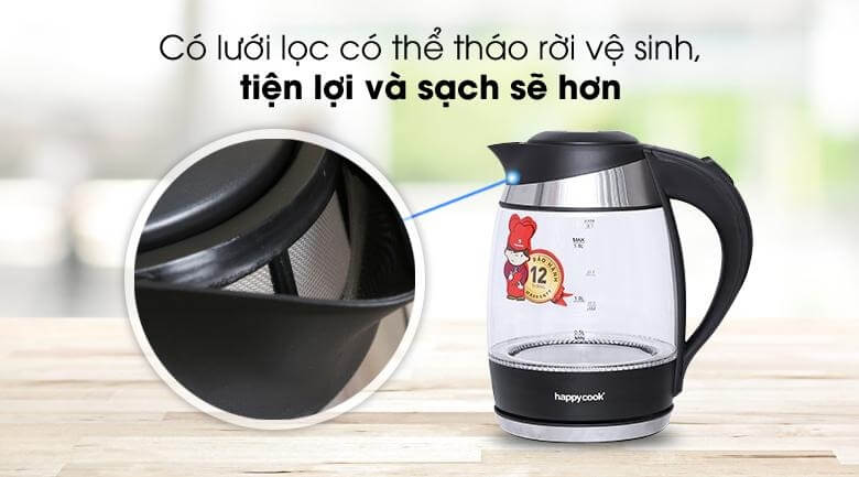 Bình Đun Siêu Tốc Thủy Tinh Happy Cook HEK-182G (1.8L) 5