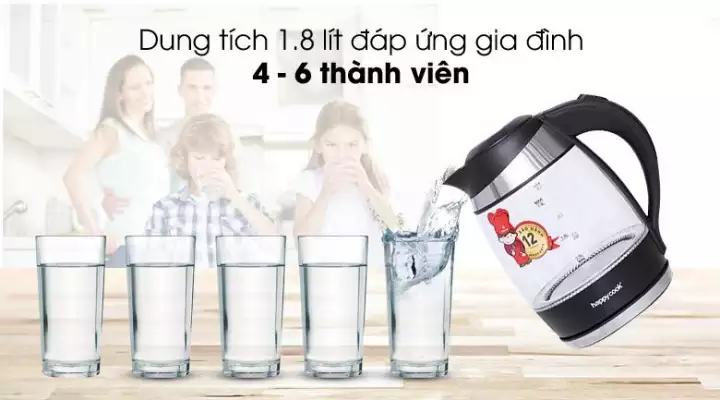 Bình Đun Siêu Tốc Thủy Tinh Happy Cook HEK-182G (1.8L) 2