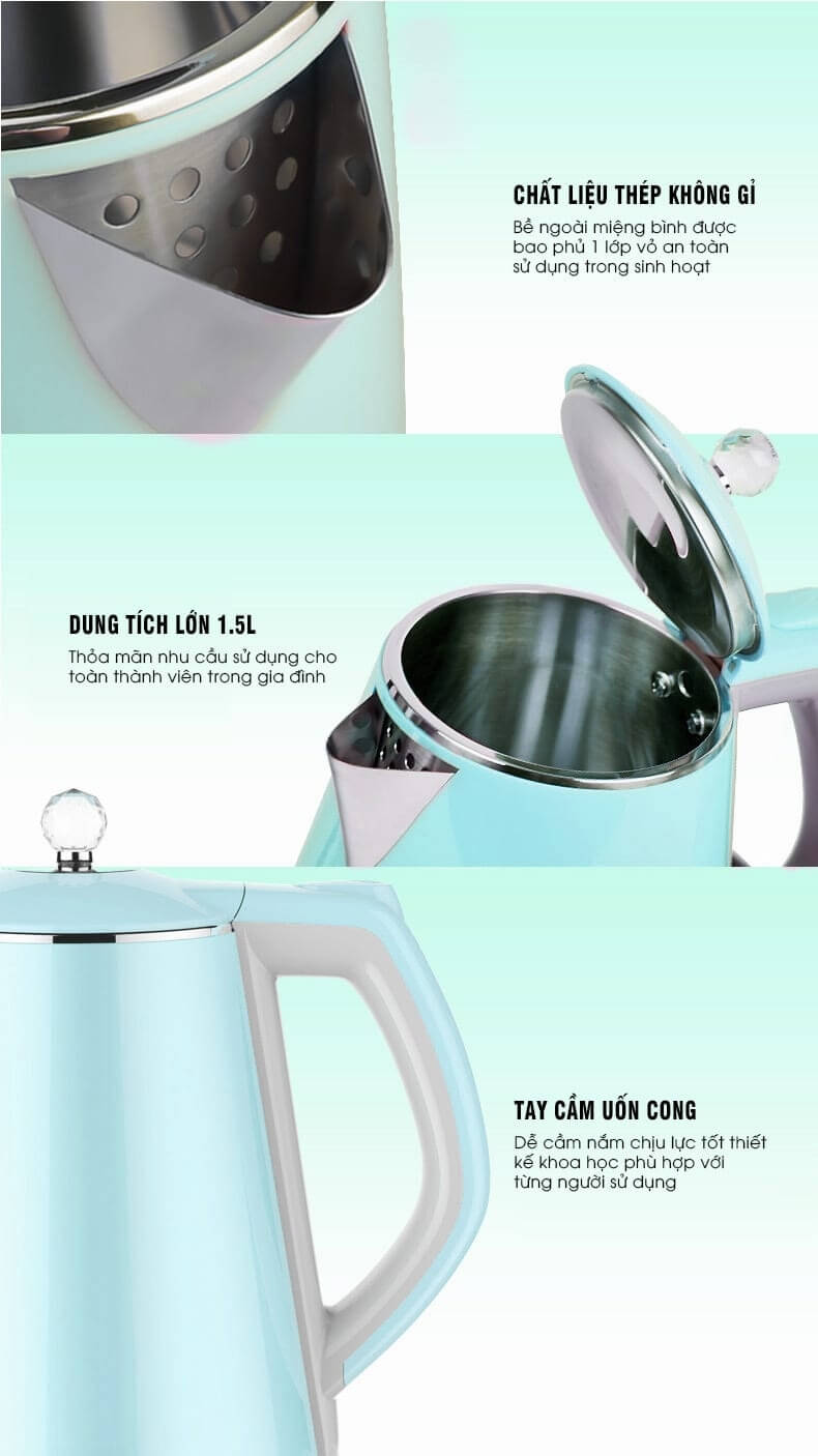 Bình Đun Siêu Tốc 2 Lớp Inox 304 Joyoung K15-F628 - 1.5L 1