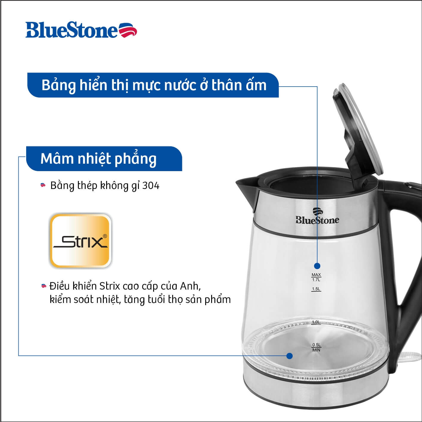 Ấm Đun Nước Thủy Tinh Bluestone KTB-3426 (1.7 Lít) 3