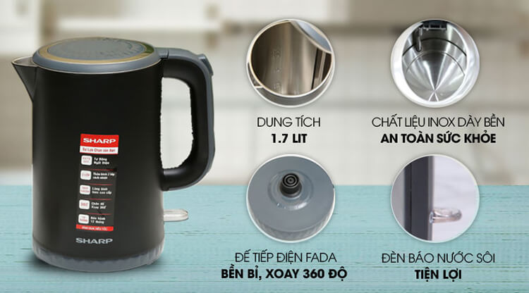 Ấm Đun Siêu Tốc Sharp 1.7 Lít EKJ-17EVPS-BK 6