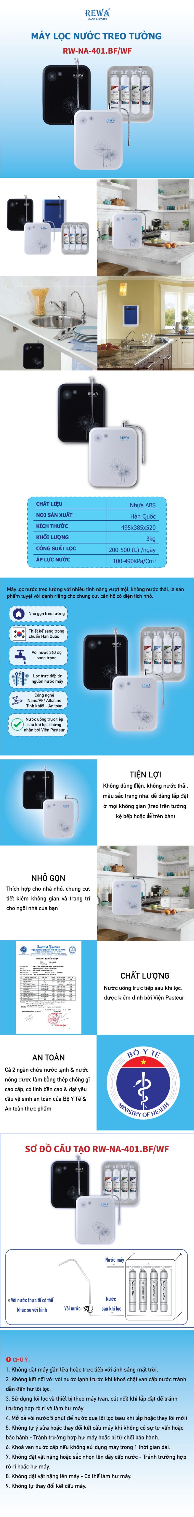 Máy Lọc Nước Công Nghệ Nano/VF Hàn Quốc Rewa - RW-NA-401.Black 1