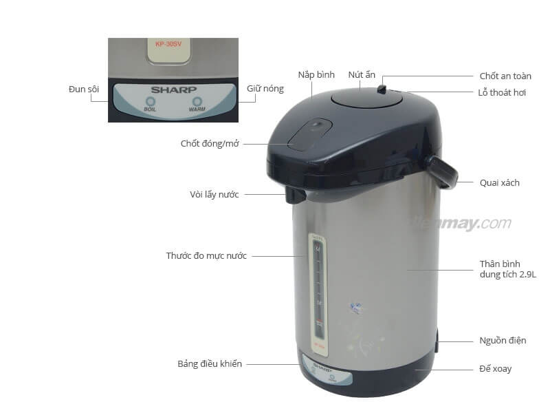 Bình Thủy Điện Sharp KP-30SV (2.9L) - Hoa Văn Ngẫu Nhiên - Hàng chính hãng