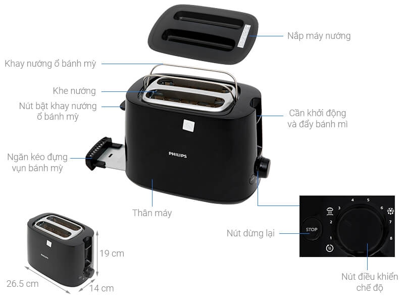 Máy Nướng Bánh Mì Philips HD2582 (830W)