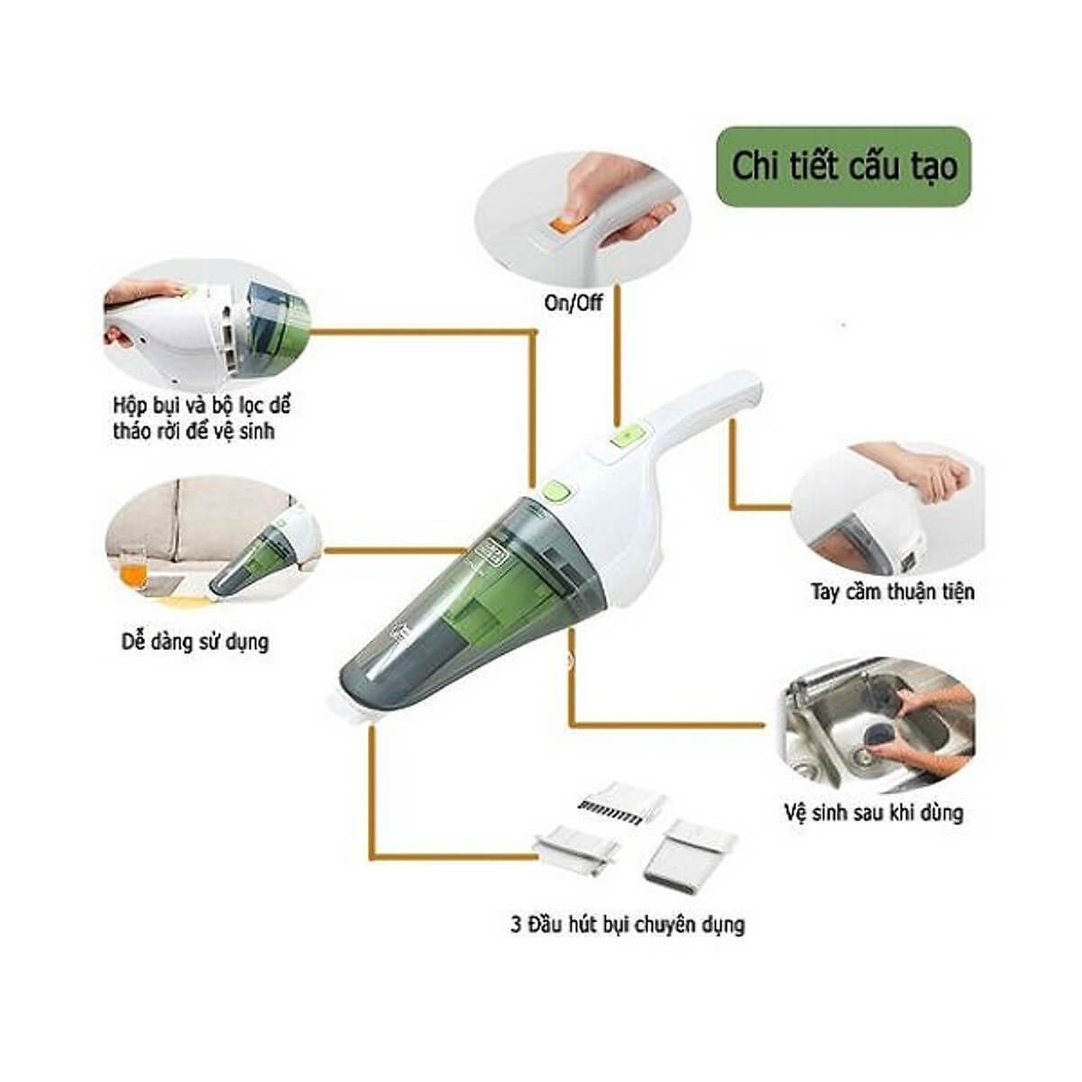 Máy Hút Bụi Cầm Tay Dùng Pin Black & Decker WD7201G-B1 (7.2V)