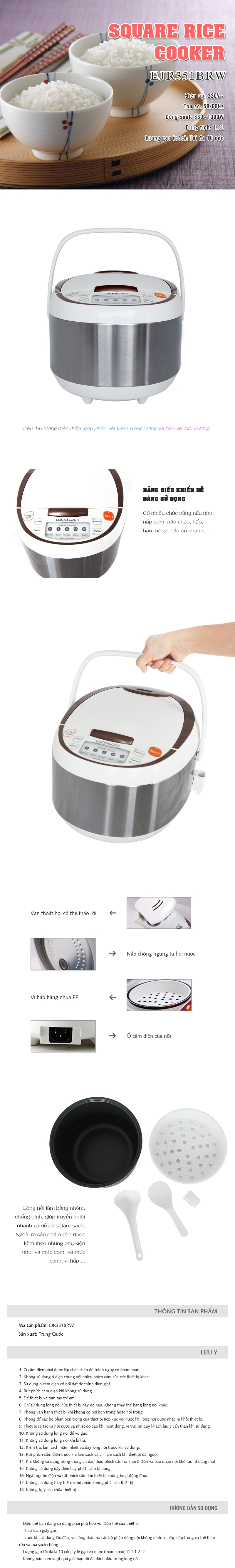 Nồi Cơm Điện Tử Lock&Lock EJR351BRW - 1.8L