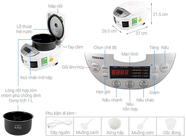 Nồi Cơm Điện Tử Toshiba RC-10DH2PV(W) 1
