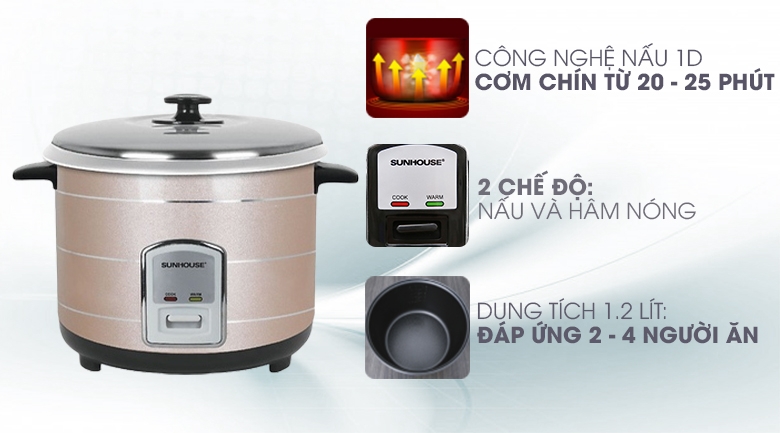 Nồi Cơm Điện Nắp Rời Sunhouse SHD8105 (1.2L)