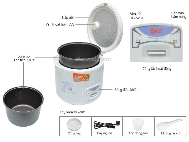 Nồi Cơm Điện Nắp Gài Comet CM8022 (2.8 Lít)