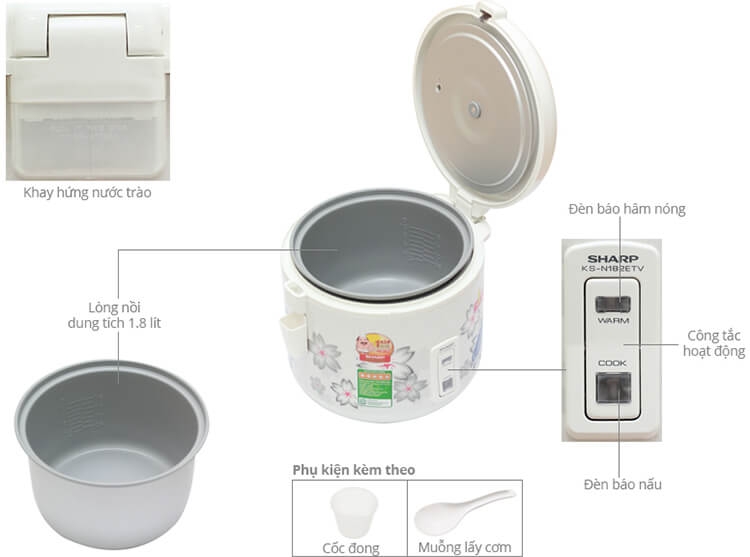 Nồi Cơm Điện Sharp KS-N182ETV - 1.8 Lít 2