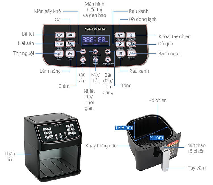 Nồi Chiên Không Dầu Điện Tử Sharp KF-AF55EV-BK (5.2 Lít) 1