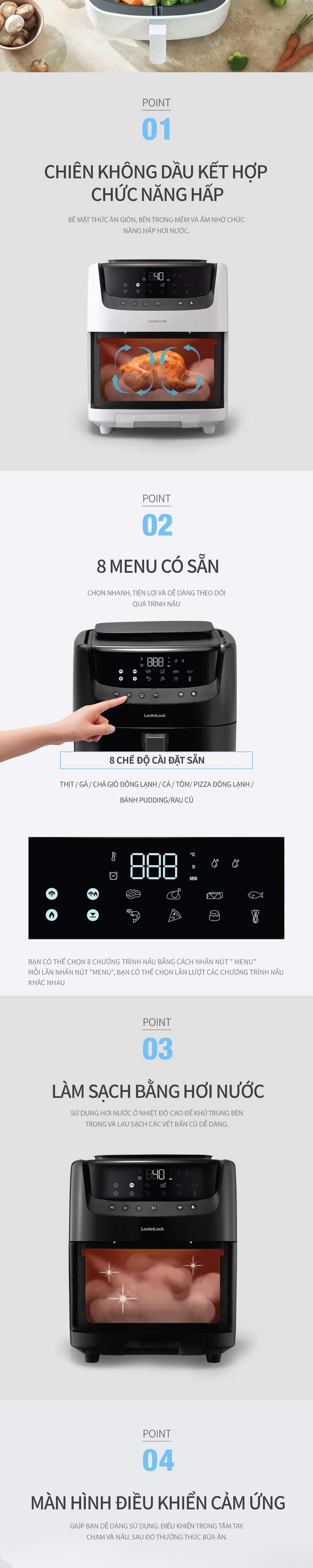 Nồi Chiên Không Dầu Kết Hợp Chức Năng Hấp Lock&Lock EJF881BLK 7L 2