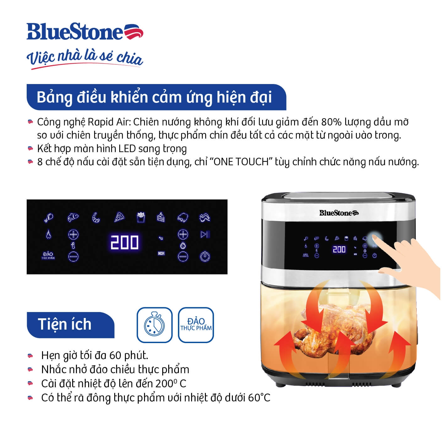 Nồi Chiên Không Dầu Điên Tử BlueStone AFB-5885 6.5L
