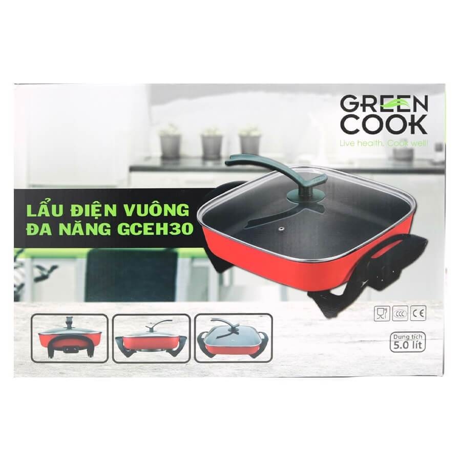 Nồi Lẩu Nướng Điện Vuông Đa Năng Green Cook GCEH30 5Lít
