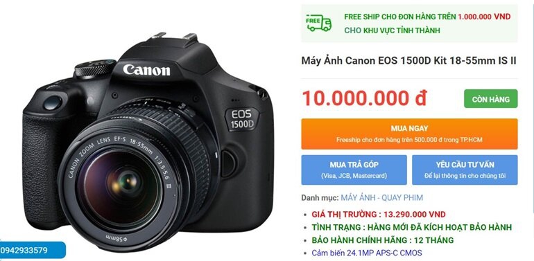 Máy ảnh Canon EOS 1500D Kit 18-55mm IS II 