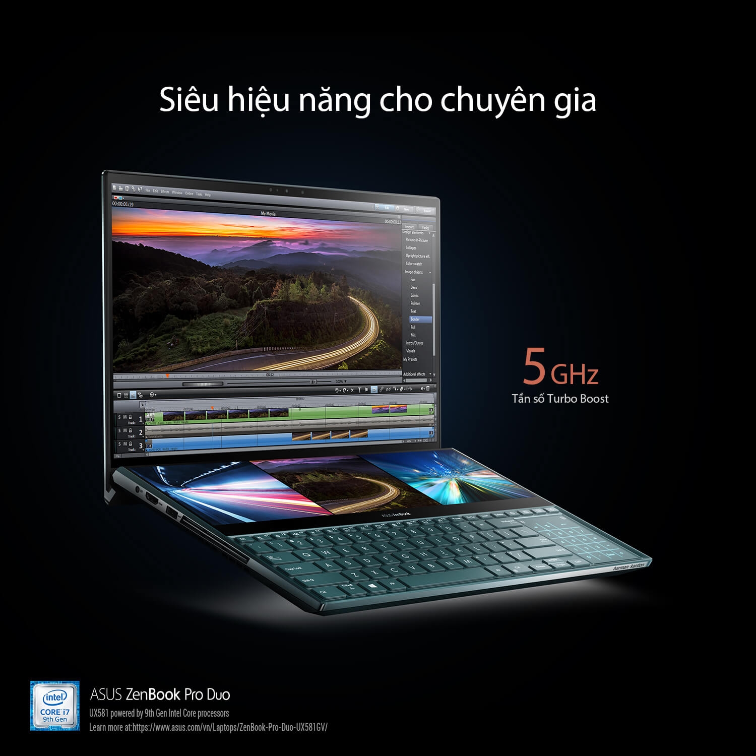 Laptop ASUS ZenBook Pro Duo UX581 i9-9980HK, RAM 32GB, SSD 1TB 15.6 inch OLED 4K 3