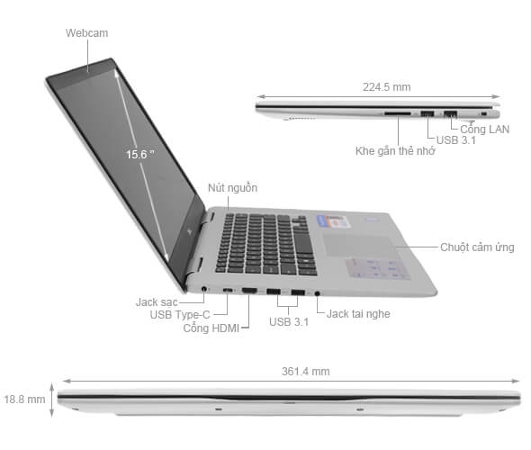 Laptop Dell Inspiron 7570 Core i5-8250U, Ram 8GB, SSD 128 + HDD 1TB, Nvidia MX130, 15.6 Inch FHD
