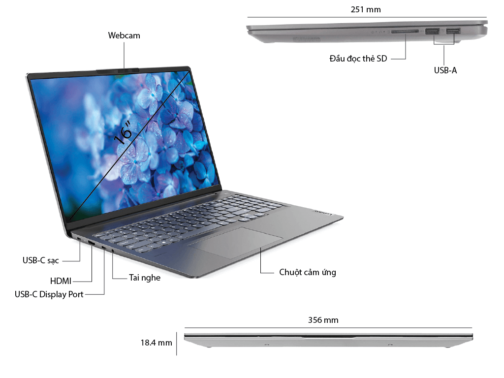 Laptop Lenovo Ideapad 5 Pro AMD Ryzen 5-5600H, Ram 8GB, SSD 512GB, 16 Inch 2K