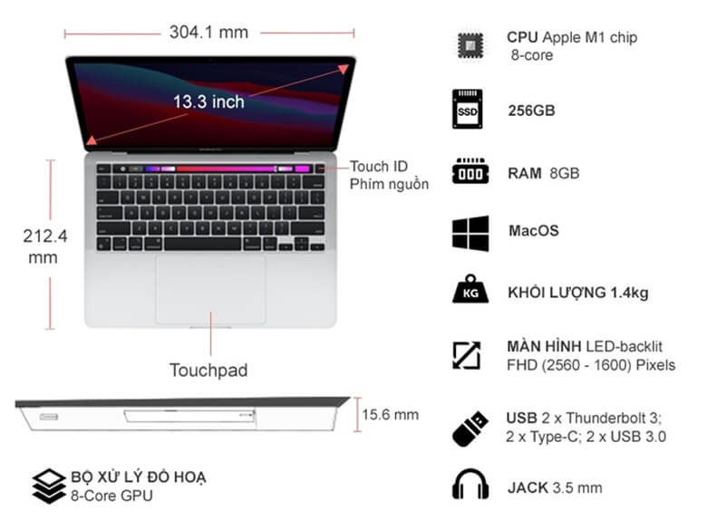 Apple Macbook Pro 2020 M1 - 13 Inchs (Apple M1/ 8GB/ 256GB)