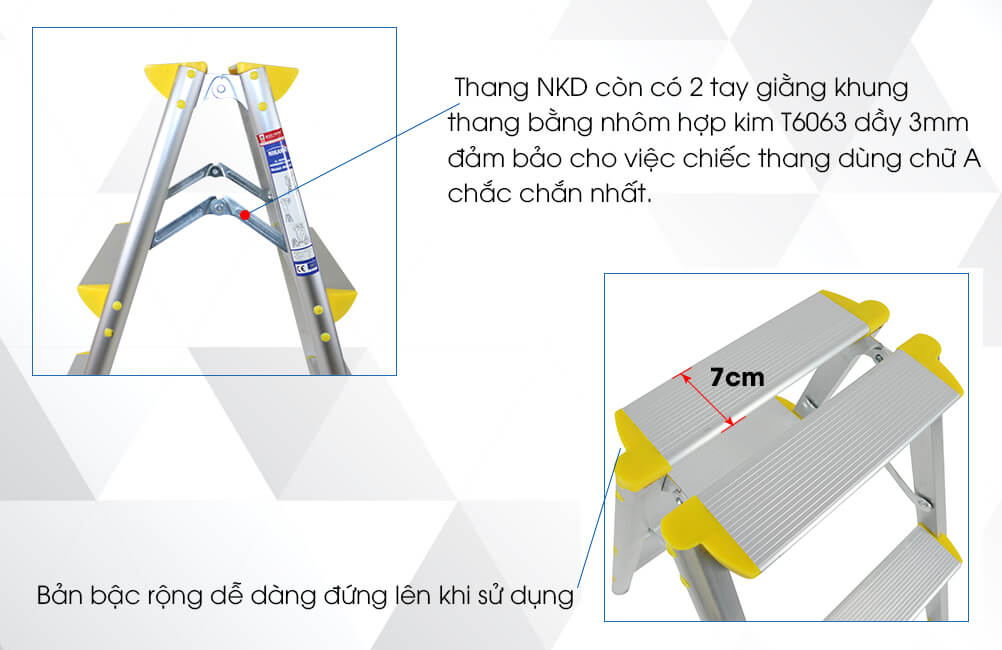 Thang Nhôm Gấp Chữ A Nikawa NKD-05 - 5 Bậc - 1.26 Mét 3