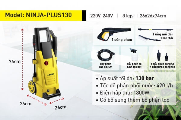 Máy phun áp lực nước Lavor ( Thương hiệu Italia ) NINJA PLUS 130 1