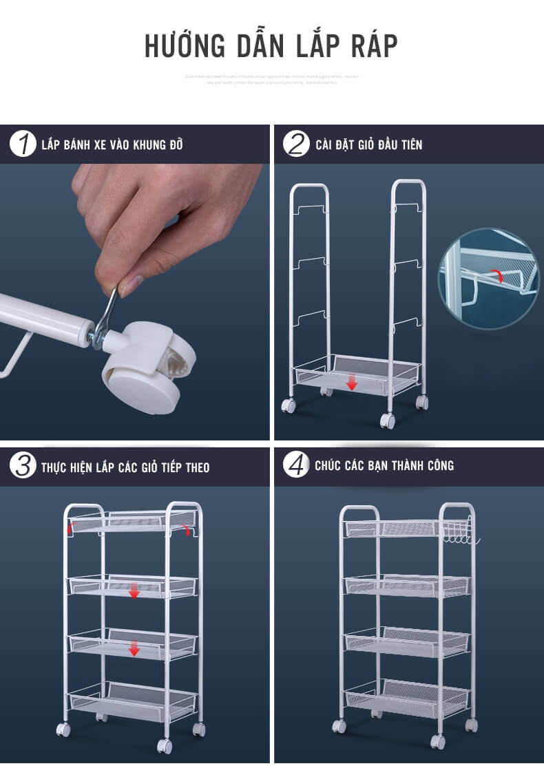 Kệ Đa Năng 3 Tầng Di Động Bánh Xe 360 Tiện Dụng Phong Cách Hiện Đại 11