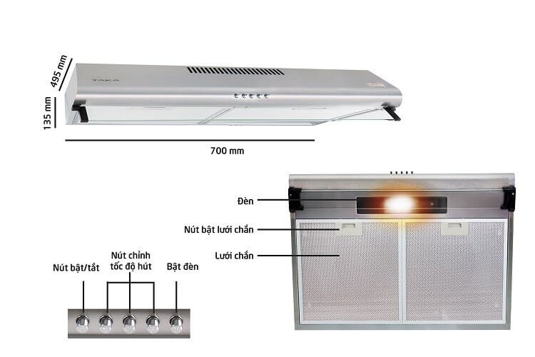 Máy Hút Khói Khử Mùi Bếp 7 Tấc TAKA TK-HC270S 5