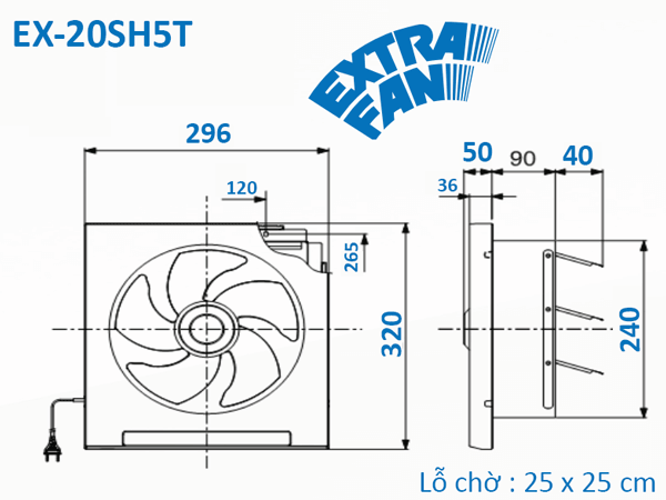 Quạt Hút Âm Tường Mitsubishi EX-20SH5T 2