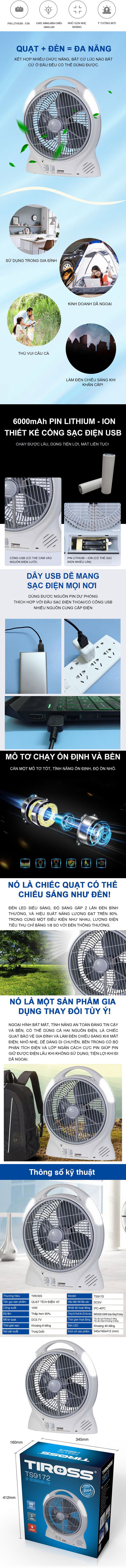 Quạt Sạc Điện Tiross TS9172 3