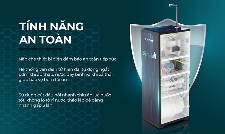 Máy Lọc Nước R.O Nóng Lạnh Cảm Ứng Sunhouse Slimbio SHA76214CK-S 9
