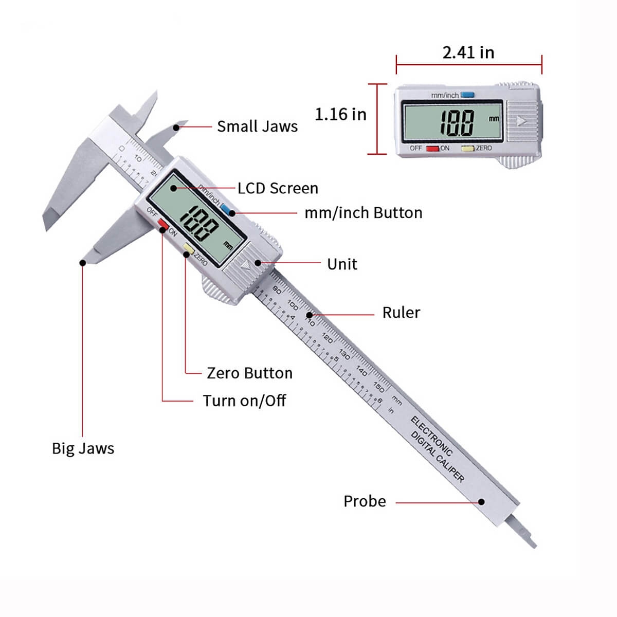 Thước Cặp Điện Tử ABG Bằng Sợi Carbon Thước Kẹp Điện Tử Kỹ Thuật Số LCD 150mm 6 Inch