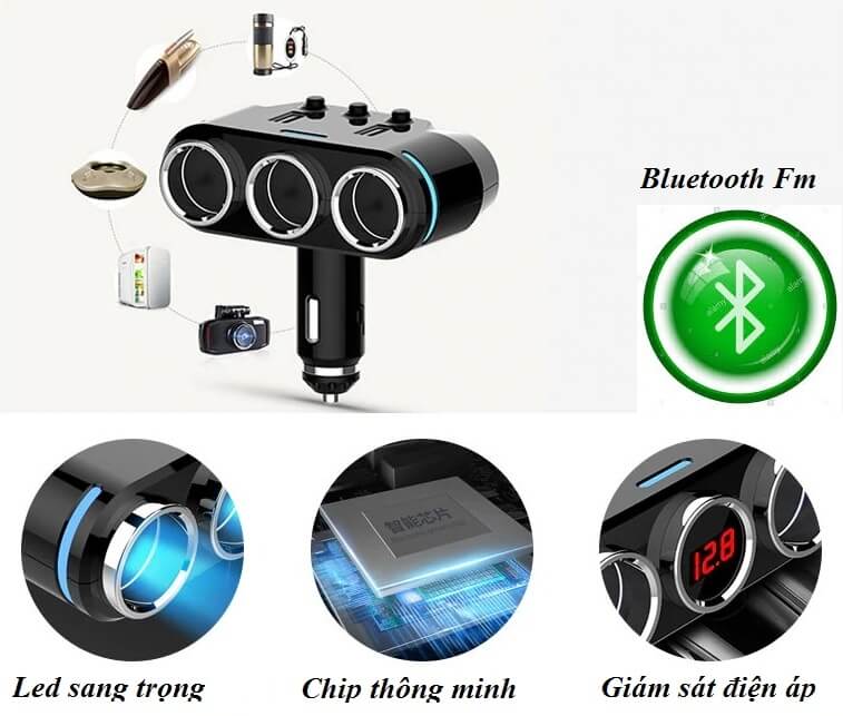 Tẩu Sạc Yantu B39 Bluetooth FM Kiêm Màn Hình Giám Sát Điện Áp