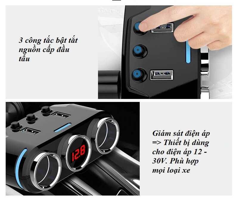 Tẩu Sạc Yantu B39 Bluetooth FM Kiêm Màn Hình Giám Sát Điện Áp