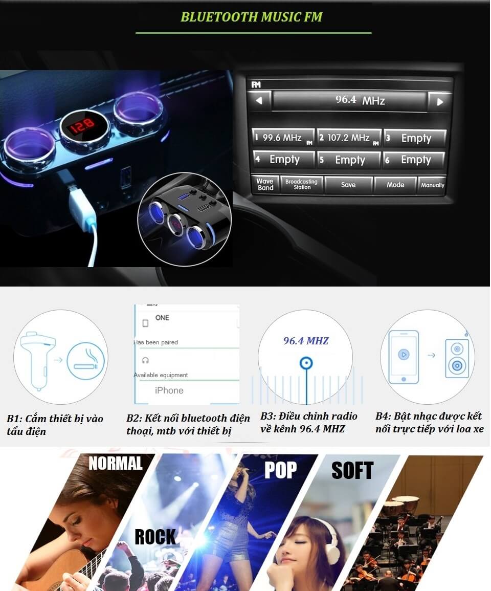 Tẩu Sạc Yantu B39 Bluetooth FM Kiêm Màn Hình Giám Sát Điện Áp