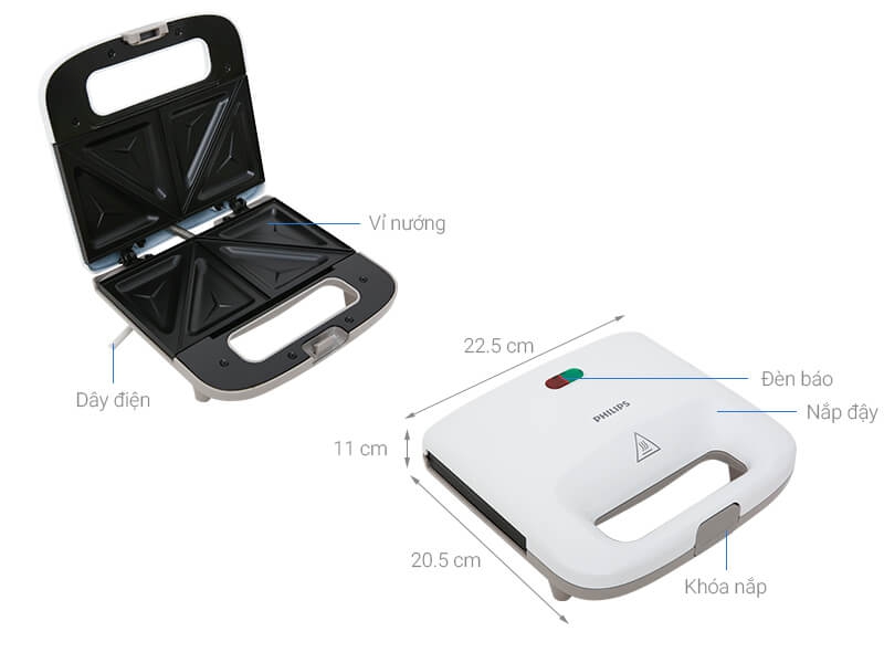 Máy Làm Bánh Sandwich Philips HD2393/02 (820W)