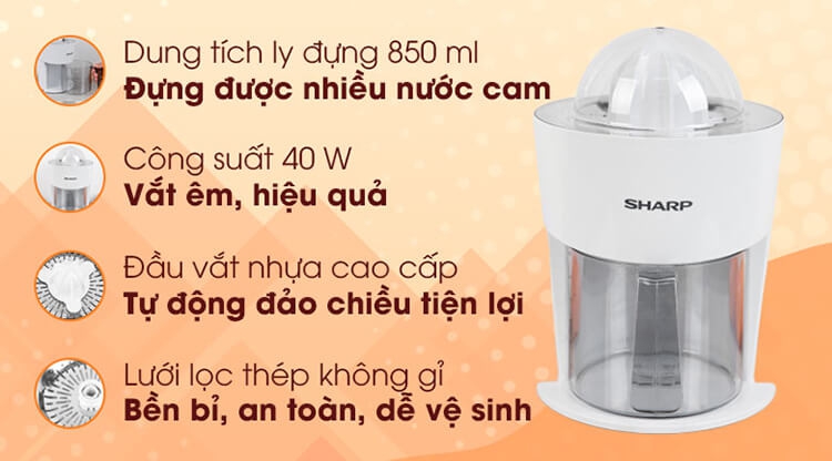 Máy Vắt Cam Sharp EJ-J408-WH 9