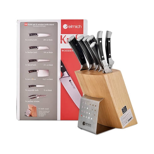 Bộ Dao Inox 7 Món Elmich EL5067 (5 Dao, 1 Kéo Cắt Gà, 1 Giá Để Dao)