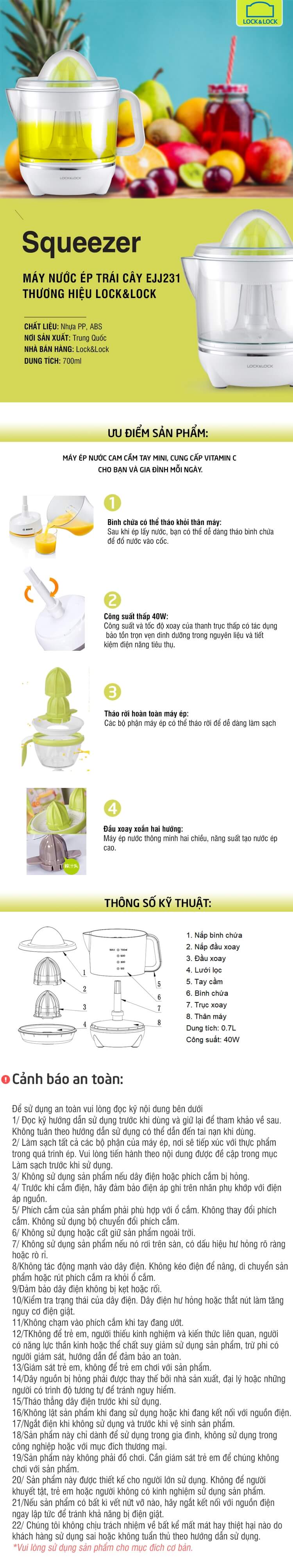 Máy Vắt Cam Lock&Lock EJJ231 0.7L 1