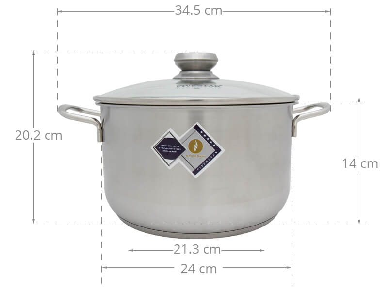 Nồi Inox 3 Đáy Nắp Kính 24cm Fivestar N24-3DG