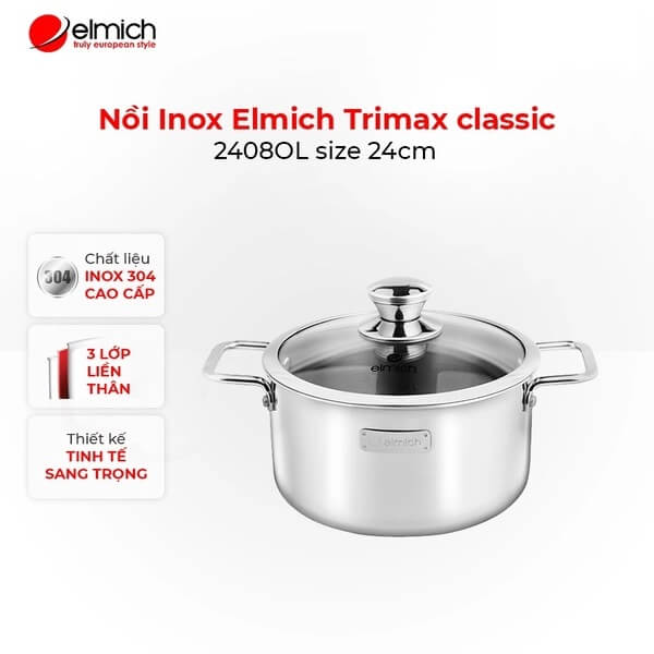 Nồi Inox 3 Lớp Đáy Liền Elmich Trimax Classic 2408OL