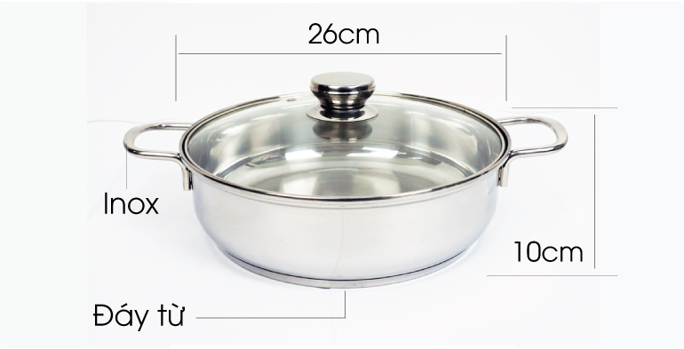 Nồi Lẩu Từ Inox Smartcook Có Nắp Kính 26cm 5552KMB