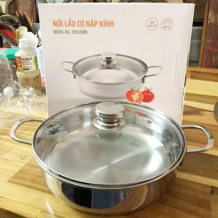 Nồi Lẩu Từ Inox Smartcook Có Nắp Kính 26cm 5552KMB