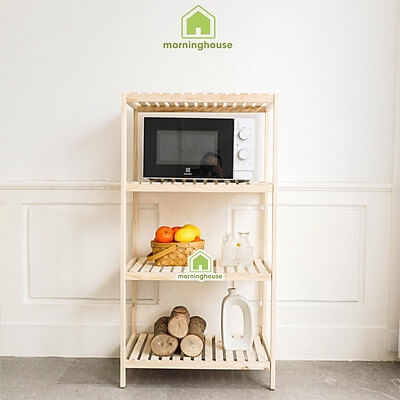 Kệ Để Lò Vi Sóng Gỗ Thông 4 Tầng Lắp Ráp - Kích thước Dài 60 x Rộng 40 x Cao 115cm