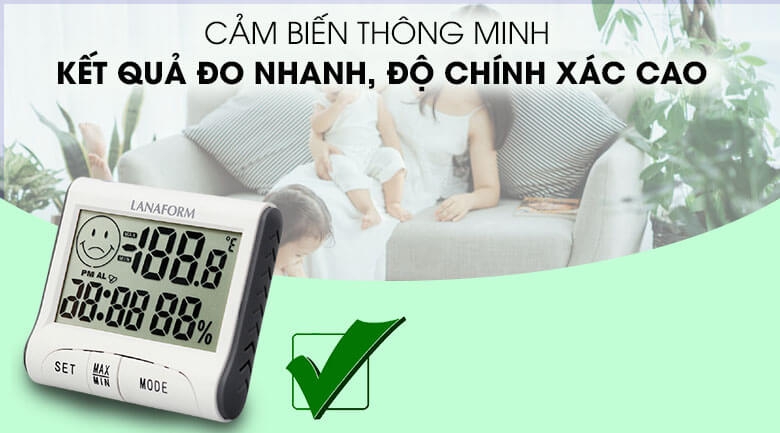 Nhiệt ẩm kế điện tử có giờ Lanaform LA120701 1